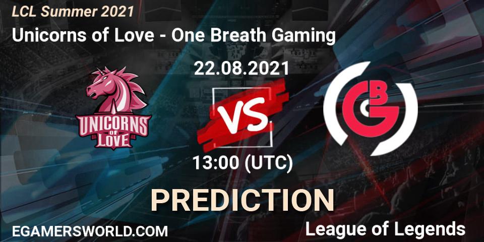 Unicorns of Love vs One Breath Gaming: Match Prediction. 22.08.2021 at 13:00, LoL, LCL Summer 2021