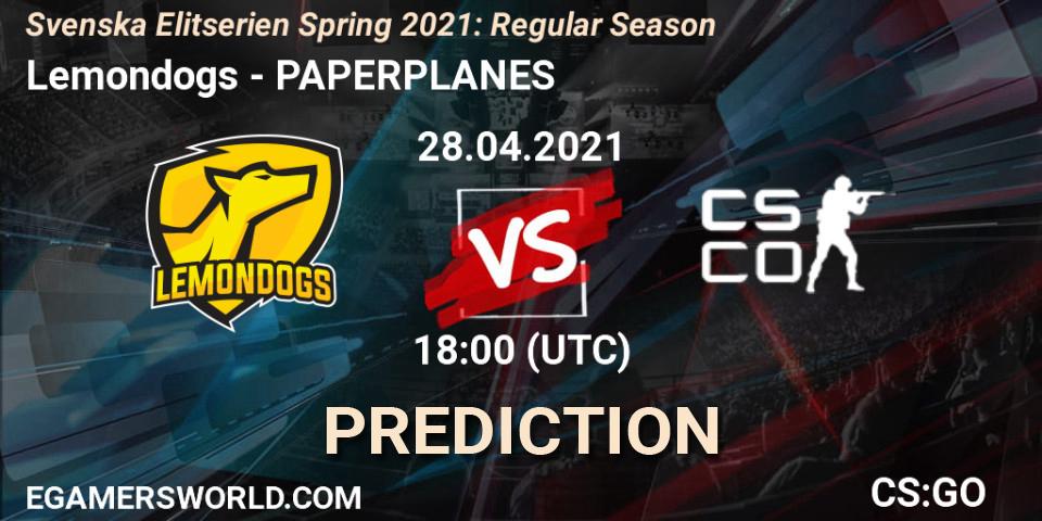 Lemondogs vs PAPERPLANES: Match Prediction. 28.04.2021 at 18:00, Counter-Strike (CS2), Svenska Elitserien Spring 2021: Regular Season
