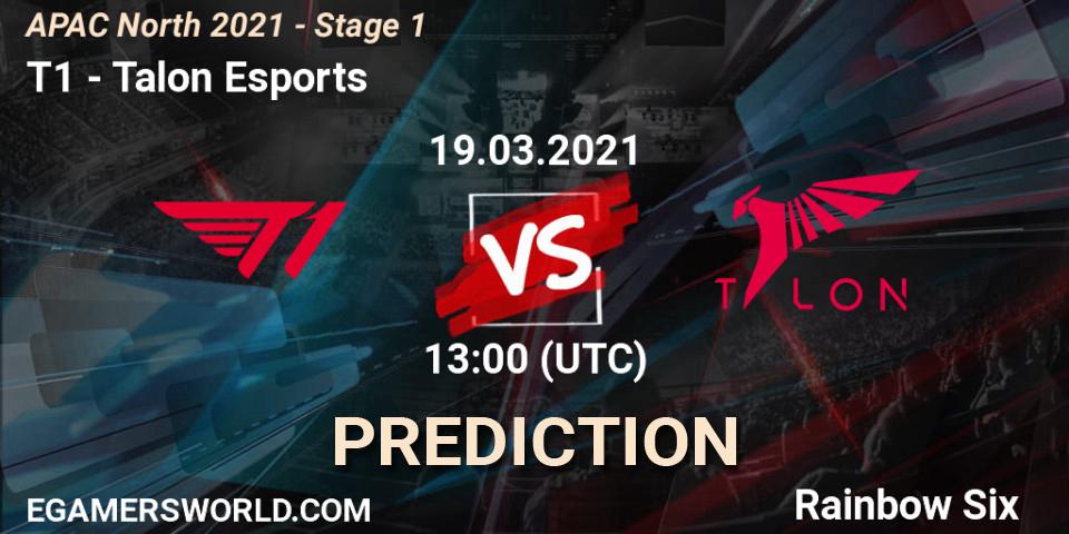 T1 vs Talon Esports: Match Prediction. 19.03.2021 at 15:00, Rainbow Six, APAC North 2021 - Stage 1