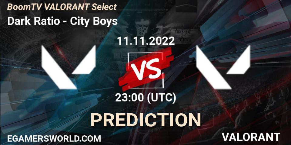 Dark Ratio vs City Boys: Match Prediction. 11.11.2022 at 23:00, VALORANT, BoomTV VALORANT Select