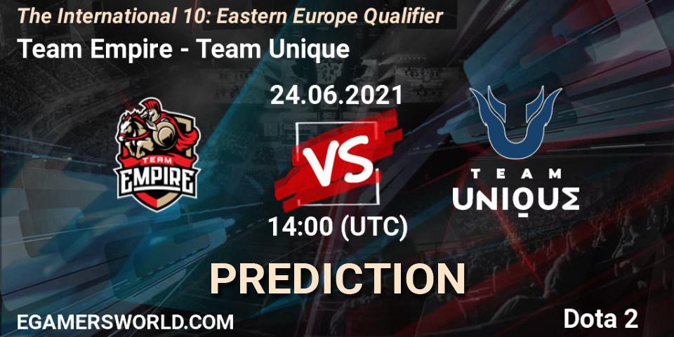 Team Empire vs Team Unique: Match Prediction. 24.06.2021 at 15:45, Dota 2, The International 10: Eastern Europe Qualifier