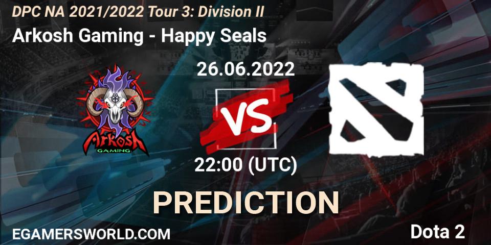 Arkosh Gaming vs Happy Seals: Match Prediction. 26.06.2022 at 22:16, Dota 2, DPC NA 2021/2022 Tour 3: Division II