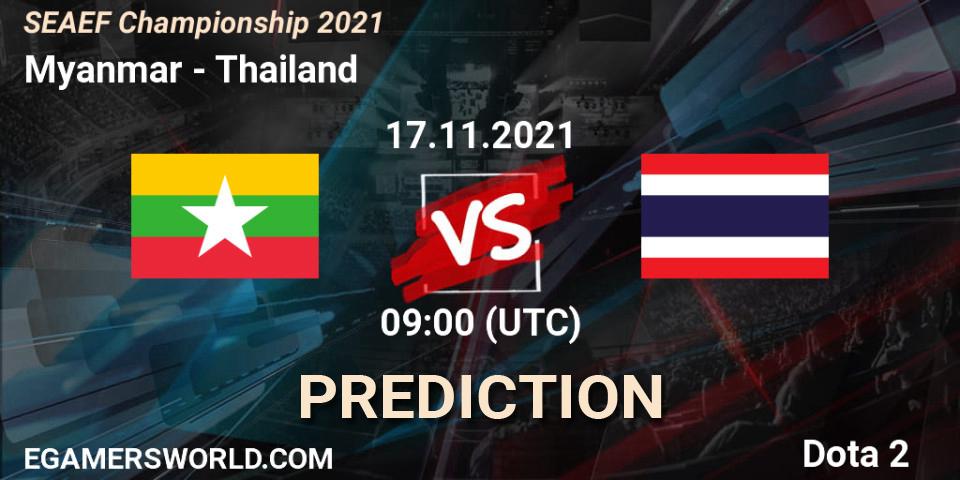 Team Myanmar vs Thailand: Match Prediction. 17.11.2021 at 08:59, Dota 2, SEAEF Dota2 Championship 2021