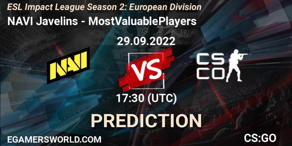 NAVI Javelins vs MostValuablePlayers: Match Prediction. 29.09.2022 at 17:30, Counter-Strike (CS2), ESL Impact League Season 2: European Division