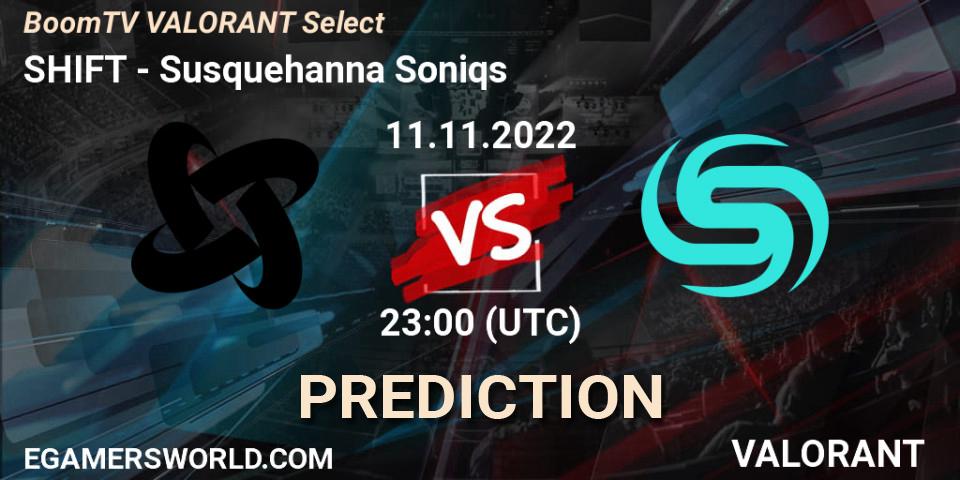 SHIFT vs Susquehanna Soniqs: Match Prediction. 11.11.2022 at 23:00, VALORANT, BoomTV VALORANT Select