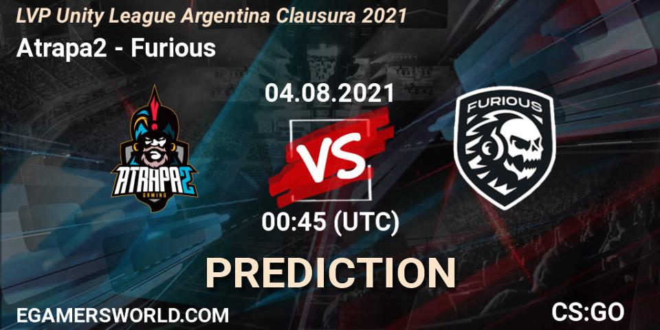 Atrapa2 vs Furious: Match Prediction. 04.08.2021 at 00:45, Counter-Strike (CS2), LVP Unity League Argentina Clausura 2021