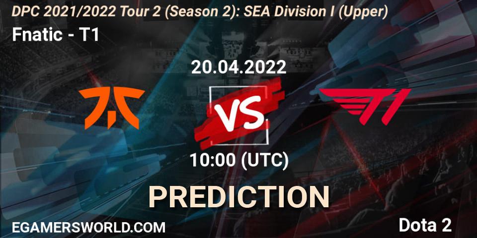 Fnatic vs T1: Match Prediction. 20.04.2022 at 10:26, Dota 2, DPC 2021/2022 Tour 2 (Season 2): SEA Division I (Upper)
