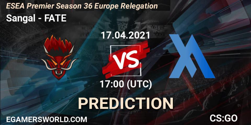 Sangal vs FATE: Match Prediction. 17.04.2021 at 18:00, Counter-Strike (CS2), ESEA Premier Season 36 Europe Relegation
