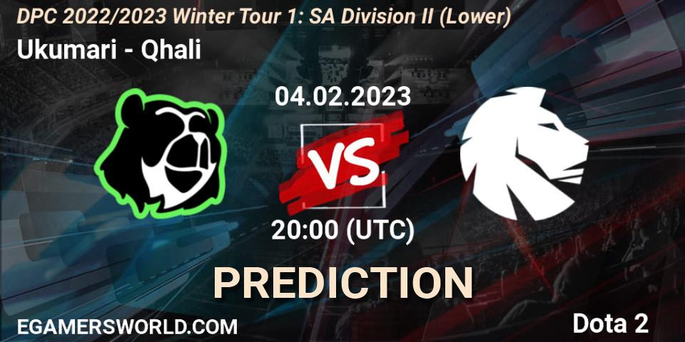 Ukumari vs Qhali: Match Prediction. 04.02.23, Dota 2, DPC 2022/2023 Winter Tour 1: SA Division II (Lower)