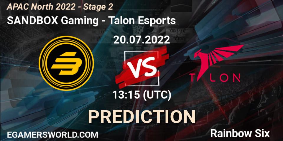SANDBOX Gaming vs Talon Esports: Match Prediction. 20.07.2022 at 13:15, Rainbow Six, APAC North 2022 - Stage 2