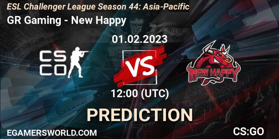 GR Gaming vs New Happy: Match Prediction. 01.02.23, CS2 (CS:GO), ESL Challenger League Season 44: Asia-Pacific