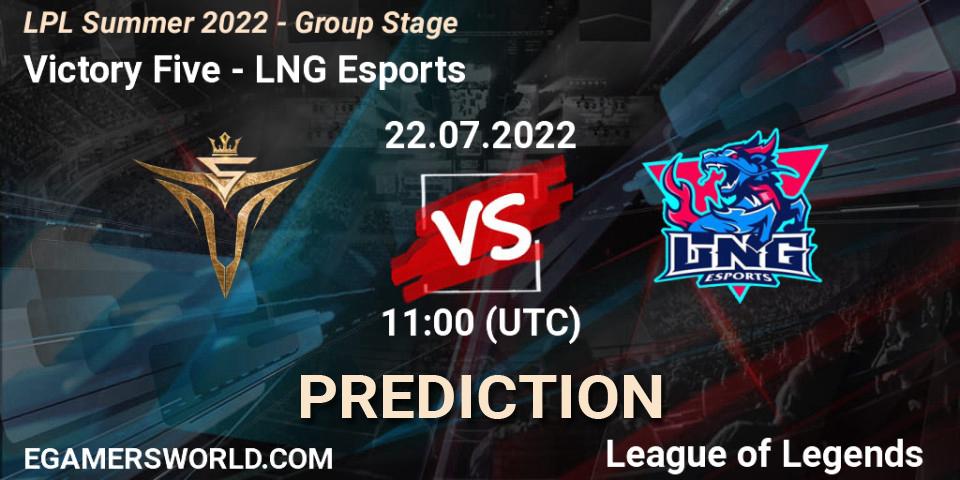 Victory Five vs LNG Esports: Match Prediction. 22.07.2022 at 12:00, LoL, LPL Summer 2022 - Group Stage
