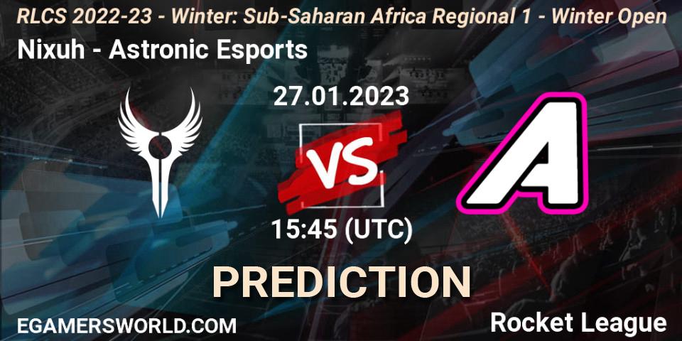 Nixuh vs Astronic Esports: Match Prediction. 27.01.2023 at 15:45, Rocket League, RLCS 2022-23 - Winter: Sub-Saharan Africa Regional 1 - Winter Open