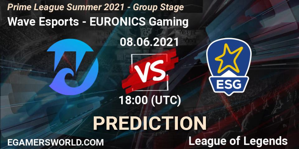 Wave Esports vs EURONICS Gaming: Match Prediction. 08.06.2021 at 20:00, LoL, Prime League Summer 2021 - Group Stage