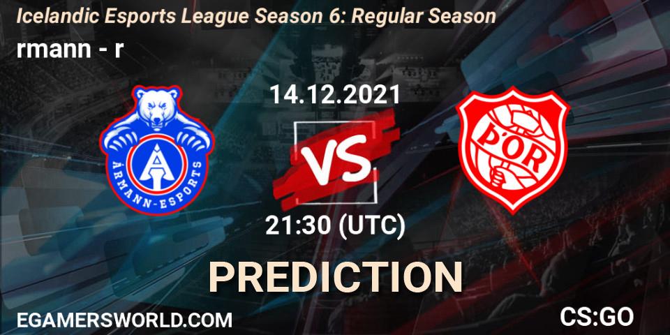 Ármann vs Þór: Match Prediction. 14.12.2021 at 21:30, Counter-Strike (CS2), Icelandic Esports League Season 6: Regular Season