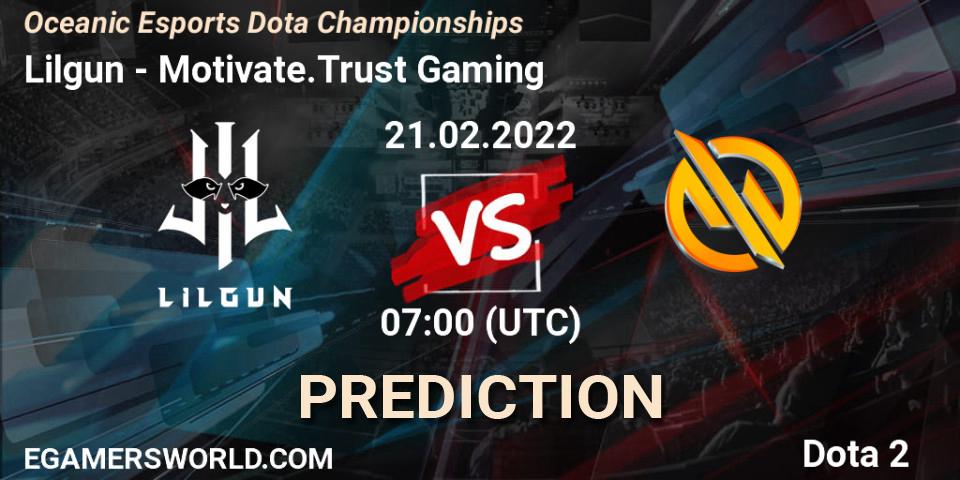 Lilgun vs Motivate.Trust Gaming: Match Prediction. 21.02.2022 at 07:14, Dota 2, Oceanic Esports Dota Championships