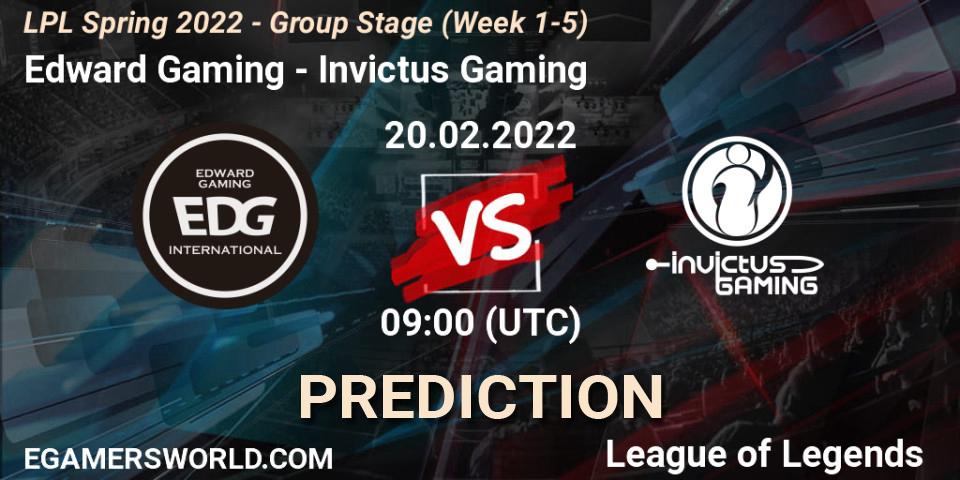 Edward Gaming vs Invictus Gaming: Match Prediction. 20.02.2022 at 10:00, LoL, LPL Spring 2022 - Group Stage (Week 1-5)