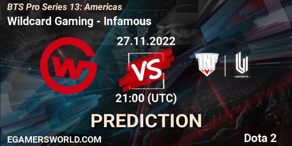 Wildcard Gaming vs Infamous: Match Prediction. 27.11.22, Dota 2, BTS Pro Series 13: Americas
