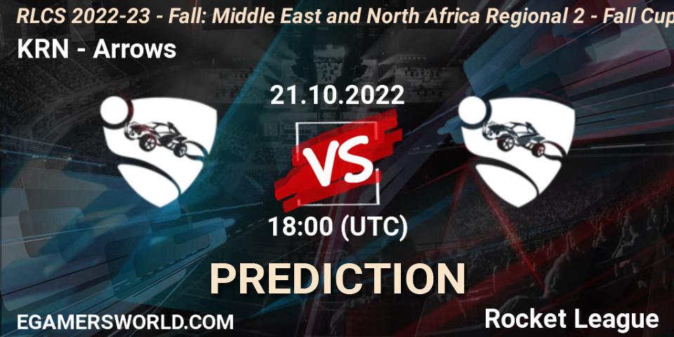 KRN vs Arrows: Match Prediction. 21.10.2022 at 17:00, Rocket League, RLCS 2022-23 - Fall: Middle East and North Africa Regional 2 - Fall Cup