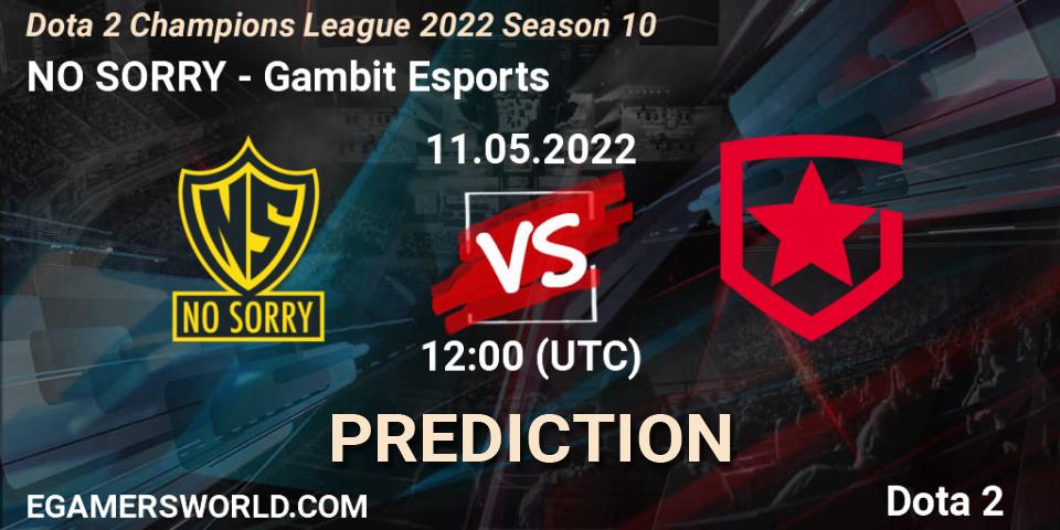 NO SORRY vs Gambit Esports: Match Prediction. 11.05.2022 at 12:01, Dota 2, Dota 2 Champions League 2022 Season 10 