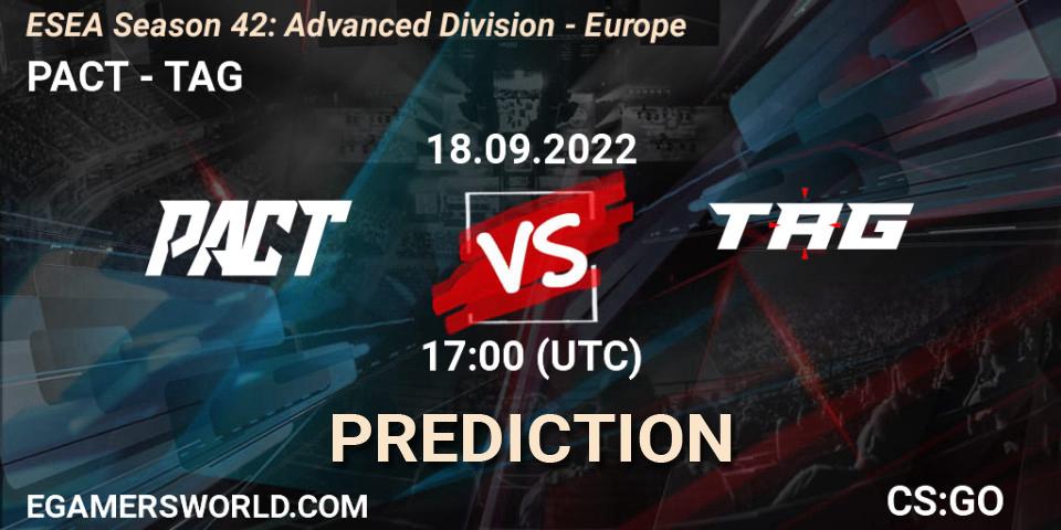 PACT vs TAG: Match Prediction. 18.09.2022 at 17:00, Counter-Strike (CS2), ESEA Season 42: Advanced Division - Europe
