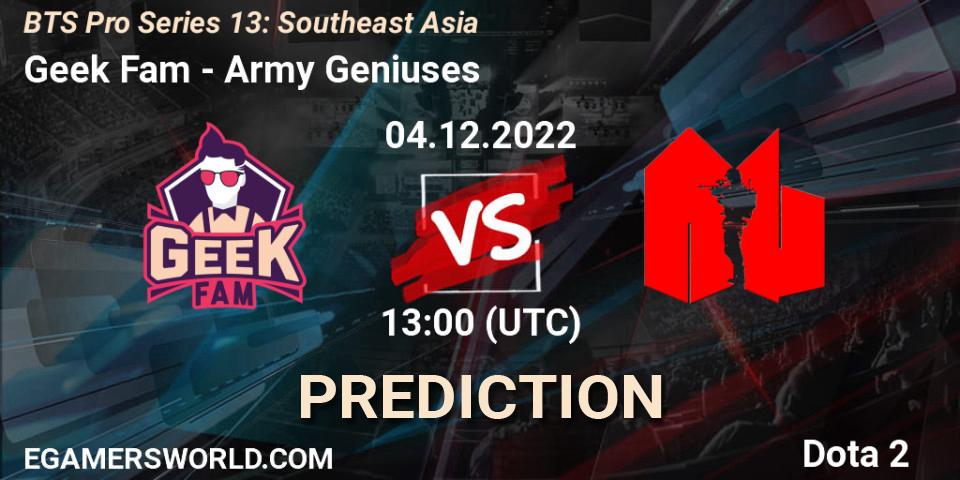 Geek Fam vs Army Geniuses: Match Prediction. 04.12.22, Dota 2, BTS Pro Series 13: Southeast Asia