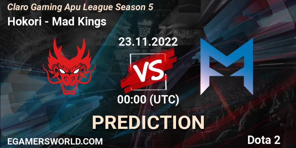 Hokori vs Mad Kings: Match Prediction. 23.11.2022 at 00:08, Dota 2, Claro Gaming Apu League Season 5