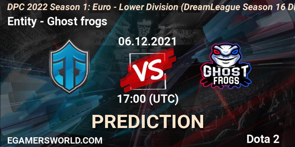 Entity vs Ghost frogs: Match Prediction. 06.12.2021 at 16:55, Dota 2, DPC 2022 Season 1: Euro - Lower Division (DreamLeague Season 16 DPC WEU)