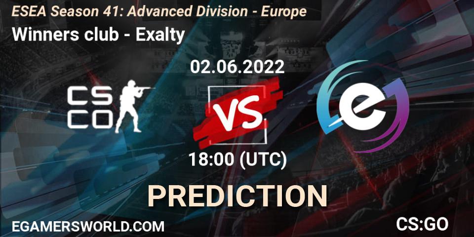 Winners club vs Exalty: Match Prediction. 02.06.2022 at 18:00, Counter-Strike (CS2), ESEA Season 41: Advanced Division - Europe