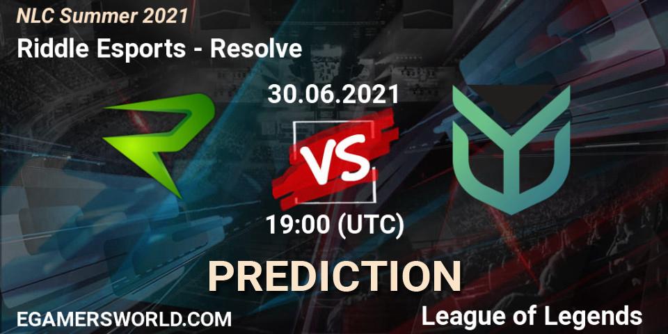 Riddle Esports vs Resolve: Match Prediction. 30.06.2021 at 19:00, LoL, NLC Summer 2021