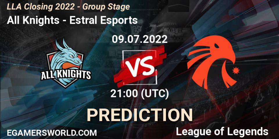 All Knights vs Estral Esports: Match Prediction. 09.07.2022 at 21:00, LoL, LLA Closing 2022 - Group Stage