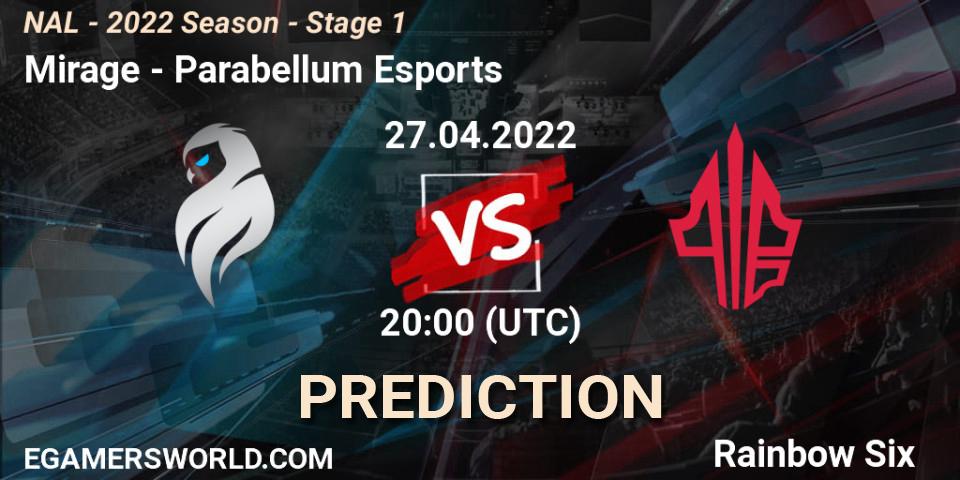 Mirage vs Parabellum Esports: Match Prediction. 27.04.2022 at 20:00, Rainbow Six, NAL - Season 2022 - Stage 1