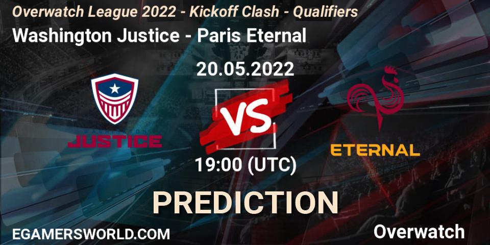 Washington Justice vs Paris Eternal: Match Prediction. 20.05.2022 at 19:00, Overwatch, Overwatch League 2022 - Kickoff Clash - Qualifiers