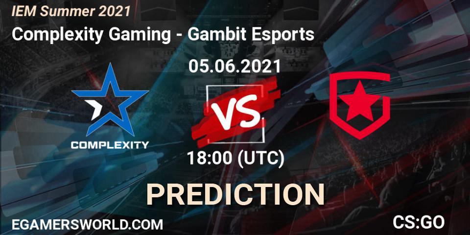 Complexity Gaming vs Gambit Esports: Match Prediction. 05.06.2021 at 19:10, Counter-Strike (CS2), IEM Summer 2021