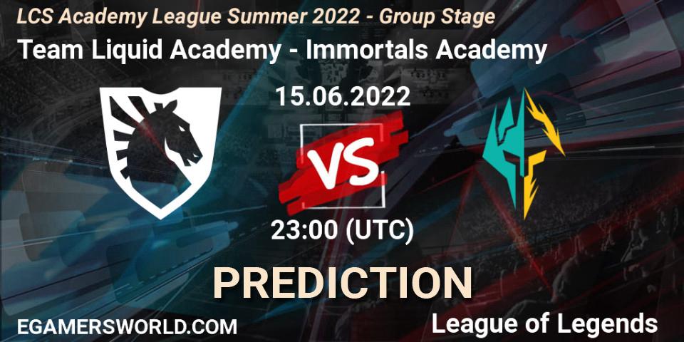 Team Liquid Academy vs Immortals Academy: Match Prediction. 15.06.2022 at 22:00, LoL, LCS Academy League Summer 2022 - Group Stage