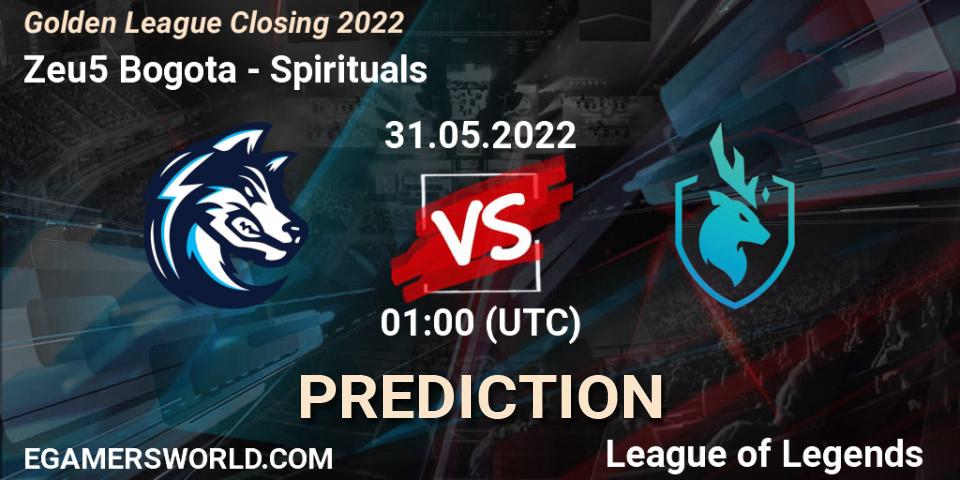 Zeu5 Bogota vs Spirituals: Match Prediction. 31.05.2022 at 01:00, LoL, Golden League Closing 2022