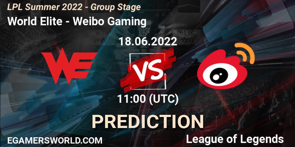 World Elite vs Weibo Gaming: Match Prediction. 18.06.2022 at 11:00, LoL, LPL Summer 2022 - Group Stage