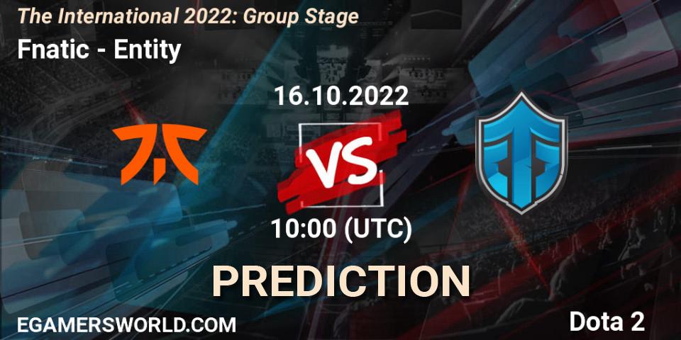 Fnatic vs Entity: Match Prediction. 16.10.2022 at 11:21, Dota 2, The International 2022: Group Stage