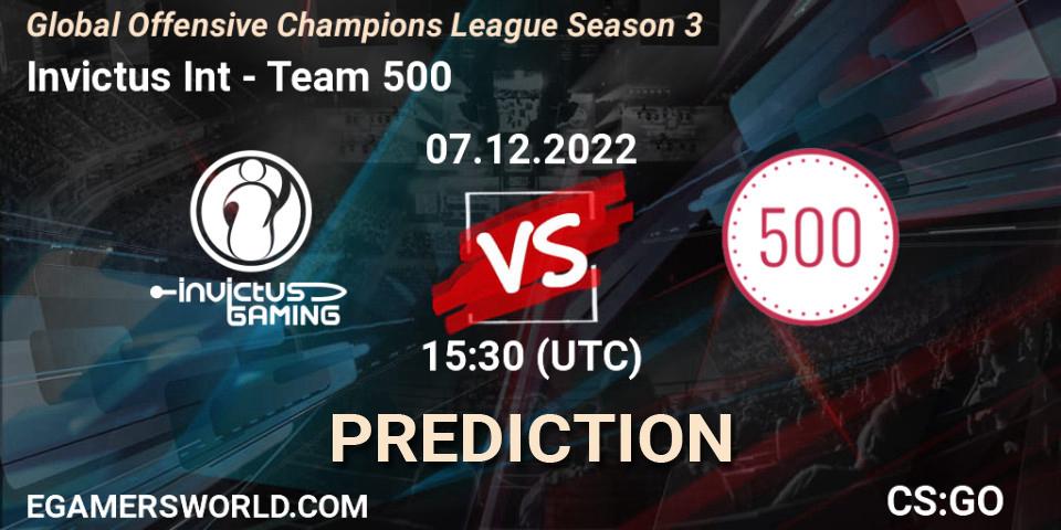 Invictus Int vs Team 500: Match Prediction. 07.12.22, CS2 (CS:GO), Global Offensive Champions League Season 3