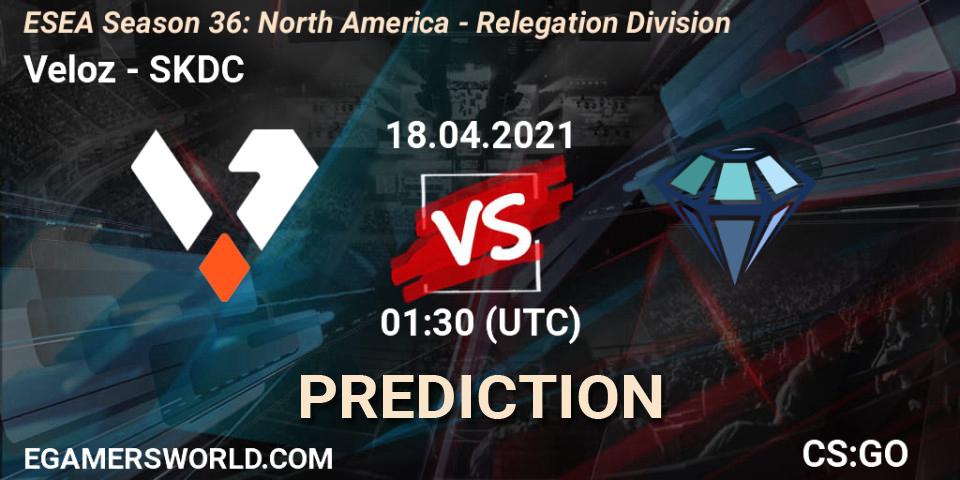 Veloz vs SKDC: Match Prediction. 18.04.2021 at 01:30, Counter-Strike (CS2), ESEA Season 36: North America - Relegation Division