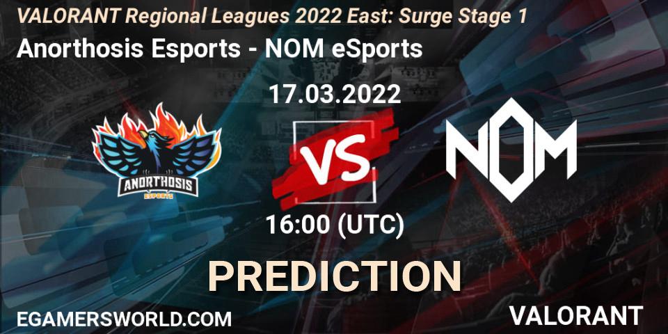 Anorthosis Esports vs NOM eSports: Match Prediction. 17.03.2022 at 19:00, VALORANT, VALORANT Regional Leagues 2022 East: Surge Stage 1