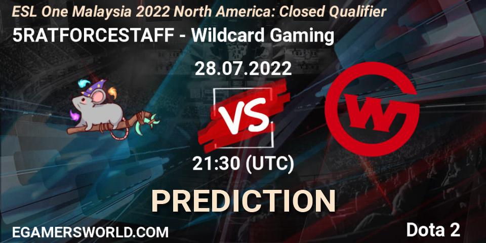 5RATFORCESTAFF vs Wildcard Gaming: Match Prediction. 28.07.2022 at 21:44, Dota 2, ESL One Malaysia 2022 North America: Closed Qualifier