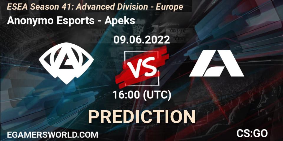 Anonymo Esports vs Apeks: Match Prediction. 09.06.22, CS2 (CS:GO), ESEA Season 41: Advanced Division - Europe
