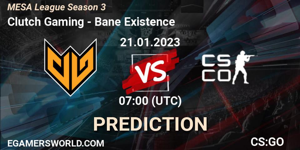 Clutch Gaming vs Bane Existence: Match Prediction. 21.01.2023 at 06:30, Counter-Strike (CS2), MESA League Season 3