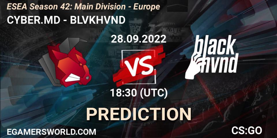CYBER.MD vs BLVKHVND: Match Prediction. 28.09.2022 at 18:30, Counter-Strike (CS2), ESEA Season 42: Main Division - Europe