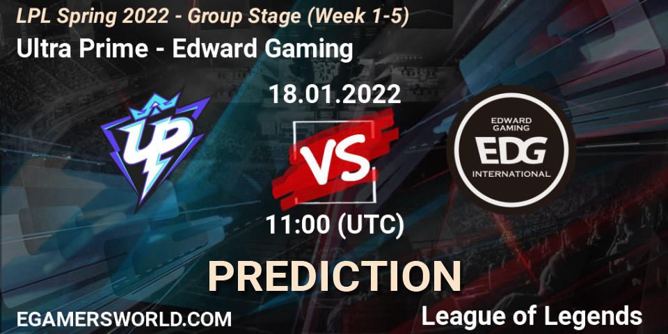 Ultra Prime vs Edward Gaming: Match Prediction. 18.01.2022 at 11:30, LoL, LPL Spring 2022 - Group Stage (Week 1-5)