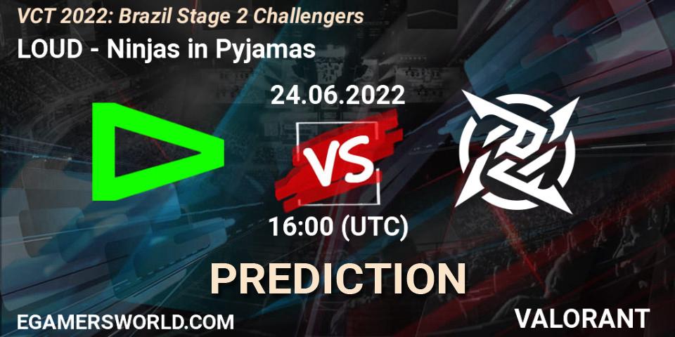 LOUD vs Ninjas in Pyjamas: Match Prediction. 24.06.2022 at 16:15, VALORANT, VCT 2022: Brazil Stage 2 Challengers