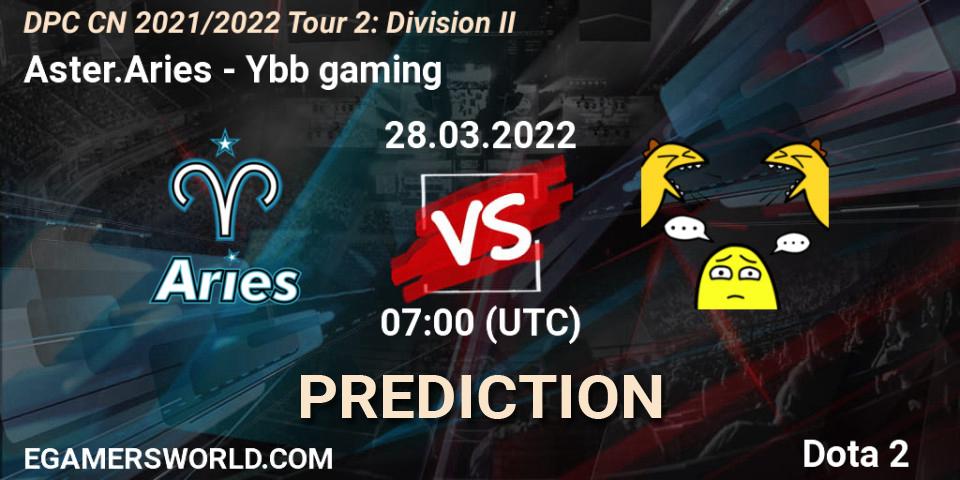 Aster.Aries vs Ybb gaming: Match Prediction. 28.03.2022 at 07:04, Dota 2, DPC 2021/2022 Tour 2: CN Division II (Lower)