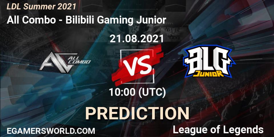 All Combo vs Bilibili Gaming Junior: Match Prediction. 21.08.2021 at 10:20, LoL, LDL Summer 2021