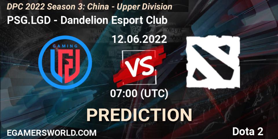 PSG.LGD vs Dandelion Esport Club: Match Prediction. 12.06.2022 at 06:57, Dota 2, DPC 2021/2022 China Tour 3: Division I